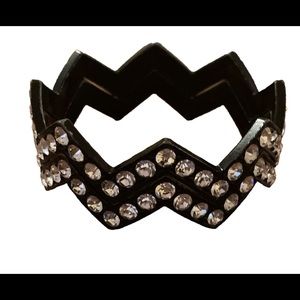 Womens black with silver rhinestones stackable zigzag bracelets-2